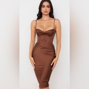 House of CB Myrna Chocolate Satin Corset Slip Dress